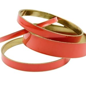 Coral and gold tone enamel bangle bracelet set